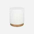 Produktbild: sweeek - Skandinavischer runder Hocker mit weißem Bouclé-Bezug Gestell aus Tannenholz Ø40 x H 45cm - Klaus