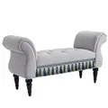 Produktbild: HOMCOM Sitzbank Polsterbank mit Samt-Bezug, Armlehne Bettbank mit Holzrahmen, Schuhbank für Schlafzimmer, Wohnzimmer, Flur 117 x 40 x 58 cm Hellgrau