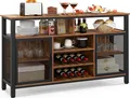 Produktbild: GOPLUS Buffetschrank Küche, Küchenschrank mit 8 Flaschen Weinregal & Weinglashaltern, Aufbewahrungsschrank mit Ablagen & Metallgittertüren, Sideboard Küche, Weinschrank für Wohnzimme(Rustikales Braun)