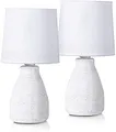 Produktbild: BRUBAKER 2er Set Tisch- oder Nachttischlampen - 28 cm - Weiß - Keramik Lampenfüße - Baumwoll Schirme - Landhaus Shabby Chic