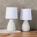 Produktbild: 2er Set Tischlampen Weiß Keramikfuß Textilschirm E14 Modern Nachttischlampen