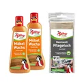 Produktbild: POLIBOY Möbel Wachs - Flüssiges Holzwachs zur Möbelpflege und Imprägnierung von Holzmöbeln - Mit pflanzlichen Wachsen - 2x 200 ml - inkl. Baumwolltuch zur Anwendung - Made in Germany