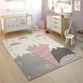 Produktbild: Paco Home Teppich Kinderzimmer Kinderteppich Spielteppich Junge Mädchen 3D Optik Modern Pastell Berge Wolken Sterne, Grösse:140x200 cm