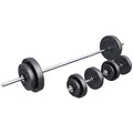 Produktbild: GORILLA SPORTS® Langhantel Set - 60kg, 100kg oder 130kg, Langhantelstange 170cm, 2 Kurzhanteln, Hantelscheiben aus Kunststoff, 30mm, mit Sternverschlüssen - Hantelset, Langhanteln, Gewichten, Fitness