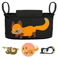 Produktbild: GLÜCKSWOLKE Kinderwagen Organizer - 12 Motive, Kinderwagentasche verschließbar, Kinder Buggy Tasche mit Feuchttuchspender, Baby Stroller Bag Fuchs, Aufbewahrungstasche (Willi Wildfuchs, schwarz)
