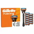 Produktbild: Gillette Fusion5 Rasierer für Männer, 1 Gillette Rasierer, 12 Ersatzklingen
