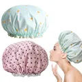 Produktbild: Duschhaube Badekappe Damen,2 Stück,wiederverwendbar,Wasserdicht Duschhaube Elastisch Bad Kappe,Kappe Elastisch Haarhaube für Frauen, Mädchen, Dusche, Spa, Salon