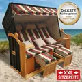 Produktbild: Brast Strandkorb Usedom 3-sitzer Xxl Für 2-3 Personen   165cm Breit   Inkl. Wetterfeste Abdeckhaube   Verstellbare Rückenlehne Fußkissen   Rot/grün/beige - Kariert