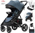 Produktbild: Daliya® Rapidy Buggy / Kinderwagen 0-36 Monate / Sportwagen mit Liegeposition / Wickeltasche, Winterfußsack, Ess- & Spieltisch und mehr Linen Blau – Schwarz