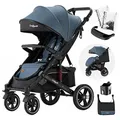 Produktbild: Daliya® Rapidy Buggy Kinderwagen 0-36 Monate Sportwagen mit Liegeposition Wickeltasche, Winterfußsack, Ess- & Spieltisch und mehr (Blau - Schwarz)