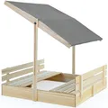 Produktbild: Spielwerk® Sandkasten Toni Sonnendach Sitzbank 120x120x120cm Naturholz Fichtenholz UV-Schutz Sandbox UV50+ Kantenschutz Bodenvlies Outdoor Kinder