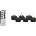 Produktbild: Candela Lights LED Kerzen 6er Set Ø4,5cm schwarz glatt smooth Echtwachs Teelicht mit Fernbedienung & Timerfunktion Flammenlose flackernde LED-Kerze mehrstufig dimmbar