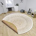 Produktbild: Northrugs Porto In- und Outdoor Teppich Rund – Runder Wendeteppich Wasserfest Mandala Design Flachgewebe Teppich Wetterfest für Balkon, Terrasse, Garten, Wohnzimmer in Ocker, ⌀200cm