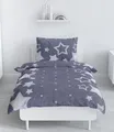 Produktbild: LINKHOFF Biber Bettwäsche Set 135x200 cm mit Sternen Motiv Blau - Winterbettwäsche für Mädchen & Jungen - 100% Baumwolle, Dunkelblau, Reißverschluss, ÖKO-Tex Zertifiziert