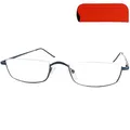 Produktbild: Mini Brille Metall Halbrand oben Lesebrille Halbbrille Rechteckig, Gratis Etui und Brillenputztuch, Edelstahl Rahmen (Blau) mit Federscharnier, Lesehilfe Damen und Herren +1.0 Dioptrien