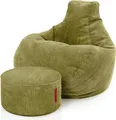 Produktbild: Green Bean® Sitzsack mit Hocker aus Cord - Sitzsäcke für das Wohnzimmer, Schlafzimmer, Sitzsack-Sessel für Erwachsene Grün