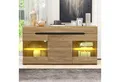 Produktbild: Merax Sideboard Wildeiche Farbe mit LED, Anrichte mit Glasablage, Kommde mit 3 Schubladen und 6 Fächern,B/H/T: 140/80/35cm
