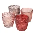Produktbild: 4tlg. Windlicht MARILU rosa altrosa violett Muster geriffelt Glas Teelichthalter