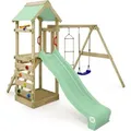 Produktbild: Spielturm Klettergerüst FreeFlyer mit Schaukel & Rutsche, Kletterturm mit Sandkasten, Leiter & Spiel-Zubehör - pastellgrün - Wickey