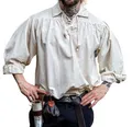 Produktbild: Leonardo Carbone® Piratenhemd Artur mit Kragen - Mittelalter Kleidung, Mittelalter Hemd Herren, LARP-Kleidung, Festival Outfit Herren, Piratenkostüm, Freizeithemden Langarm Natur 2XL