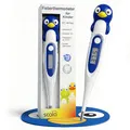 Produktbild: scala SC 44 flex Digitales Fieberthermometer Baby & Kinder – 10 Sek. Messzeit, flexible Spitze, Fieberalarm, wasserdicht – oral, rektal & axillar – Pinguin Motiv