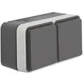 Produktbild: 47843515 Steckdose schuko 2fach waagerecht mit Klappdeckel 2 Schieber W.1, grau - Berker