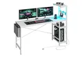 Produktbild: Bestier Gamingtisch Gaming-Schreibtisch mit Regalen, Stabil Schreibtisch LED-Beleuchtung (155 x 50 cm Computertisch mit Ablagefächern), PC-Gaming-Tisch mit Headset-Haken für Heimbüro, Raum