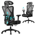 Produktbild: SONGMICS Ergonomischer Bürostuhl, Computerstuhl, Mesh-Stuhl, Lendenkissen und Kopfstütze verstellbar, maximale Belastung: 150 kg, höhenverstellbar, Tintenschwarz, OBN063B01
