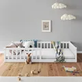 Produktbild: Bodenbett GUSTAVO mit Rausfallschutz Kiefer Massiv - weiß 90 x 200 cm Bodenbett mit Rausfallschutz Montessori-Kinderbett