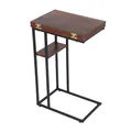 Produktbild: Relaxdays Beistelltisch, HxBxT: 64 x 52 x 39 cm, ausklappbare Tischplatte, MDF, Metall, C-Form, Sofatisch, braun/schwarz