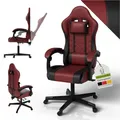 Produktbild: Juskys Gaming Stuhl – PC Stuhl & Bürostuhl in einem, ergonomisch, verstellbare Rückenlehne, höhenverstellbar, Kunstleder Gaming Chair Bordeaux/schwarz