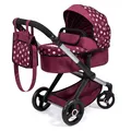 Produktbild: Bayer Design 17023AA Puppenwagen Xeo mit Tasche, höhenverstellbarer Griff, Schwenkschieber, wandelbar als Puppenjogger, bewegliche Vorderräder, integrierter Korb, Bordeaux, Rosa