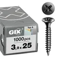 Produktbild: SPAX GIX-A Schnellbauschrauben 3,9 x 25 mm Feingewinde, 1000 Stück, Trompetenkopf, Kreuzschlitz-H2, Trockenbauschrauben für Gipskarton auf Metallständerwerk – 1091170390255