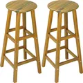 Produktbild: CASARIA® Barhocker 2er Set Holz Akazie Outdoor 75cm Sitzhöhe Fußstütze 150kg Belastbarkeit Massiv Rund Rustikal Garten Küche Bar Stuhl Hocker Braun