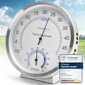 Produktbild: MAVORI® 2in1 Thermometer & Hygrometer aus Edelstahl | Analog Hygrometer & Thermometer | Luftfeuchtigkeitsmesser & Raumthermometer innen für Ihr gesundes Raumklima | Ø 12,5cm