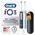 Produktbild: Oral-B iO Series 3 Elektrische Zahnbürste — Doppelpack — Electric Toothbrush, Inkl. 2 Aufsteckbürsten, 3 Putzmodi für Zahnpflege — Designed by Braun, GUT GETESTET von STIFTUNG WARENTEST, Schwarz/Blau
