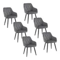 Produktbild: WOLTU 6er Set Esszimmerstühle mit Armlehne Rückenlehne, Stuhl im Esszimmer mit Samtbezug, bequemer Polsterstuhl, Küchenstuhl mit Metallbeinen, dunkelgrau