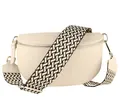 Produktbild: MIRROSI Bauchtasche Damen, Echtleder, Made in Italy, Umhängetasche, Brusttasche, (Schultertasche für jeden Anlass (1 Tasche & 2 Gurte), Crossbody Bag, Beige, gemusterten& verstellbaren Schulterriemen