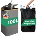 Produktbild: Blumtal Pflandflaschen Sammelbehälter 100L - Bambus Pfandflaschen Organizer mit Pfandflaschen Tasche - Pfandflaschen Sammler - Leergut Sammelbehälter mit Loch- Flaschensammler Pfandsammler in Grau