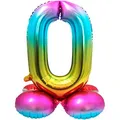 Produktbild: Folat 64290 Folienballon Zahl 0 ca. 81 cm, Rainbow mit Basis, Costumes