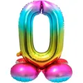 Produktbild: Folienballon mit Basis 81cm bunt Zahl 0 zum Hinstellen Geburtstag Party Deko