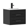 Produktbild: Puluomis Waschtische Badmöbel mit Keramikwaschbecken Set,. 60cm Waschtischunterschrank mit 2 Schubladen, Wasserhahn & Zubehör inklusive