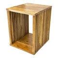 Produktbild: FaHome Handgefertigter Teakholz-Beistelltisch - Massivholz Natur-Unikat in Modernem Design – Holzleisten an den Seiten - Würfel