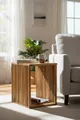 Produktbild: FaHome Beistelltisch Handgefertigt Teakholz - Massivholz - (Holzleisten an den Seiten - Würfel), Natur in Modernem Design - Blumenhocker –