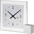 Produktbild: AMS 102 Tischuhr Quarz analog silbern modern eckig mit Glas und Aluminium