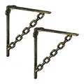 Produktbild: Relaxdays Regalwinkel Gusseisen, 2er Set, Antik, Vintage Regalträger, Ketten-Motiv, Wandhalter für Regalboden, Bronze