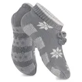 Produktbild: Celodoro Damen Norweger Strick Socken für Zuhause (1 Paar) Hüttensocken mit ABS-Sohle - Grau Weiß 35-38