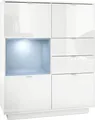 Produktbild: Vladon Highboard Sideboard Metro, Germany, Korpus in Weiß Hochglanz / Fronten in Weiß Hochglanz mit Einsatz in Denim matt, inkl. LED Beleuchtung