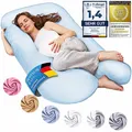 Produktbild: XXL Schwangerschaftskissen Seitenschläferkissen, Lagerungskissen, Baby-Kissen & Stillkissen in U-Form mit abnehmbarem & waschbarem Bezug aus 100 % Baumwolle (Classic XXL, 150 x 80 cm, Hellblau)