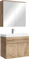 Produktbild: Badplaats Badmöbel Komplettset Montreal 60 x 35 cm Kastanien Eiche - Badezimmermöbel mit Waschbecken und Spiegelschrank